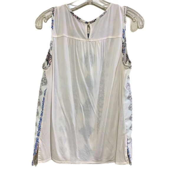 LOFT TANK TOP WOMENS SMALL BLUE WHITE CREW NECK SWING KEY HOLE POLYESTER RAYON. - Picture 2 of 11